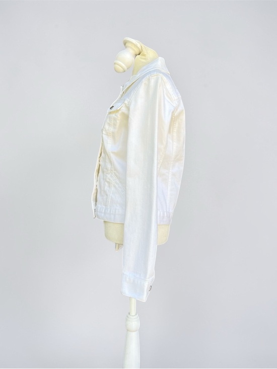 NWT WHBM Cropped Pleated Denim Trucker Jacket in White Size 4 - Picture 5 of 9